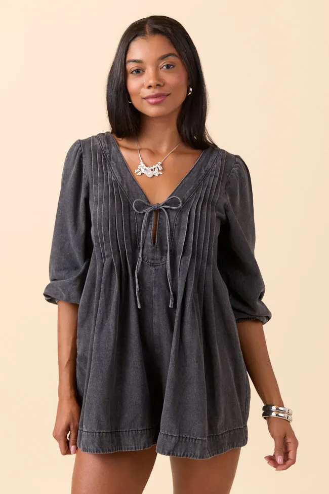 Eleanor Long Sleeve Charcoal Romper FINAL SALE sold by Pink Lily