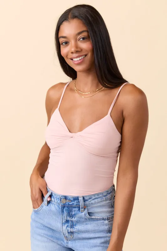Talia Light Pink Twist Front Tank sold by Pink Lily