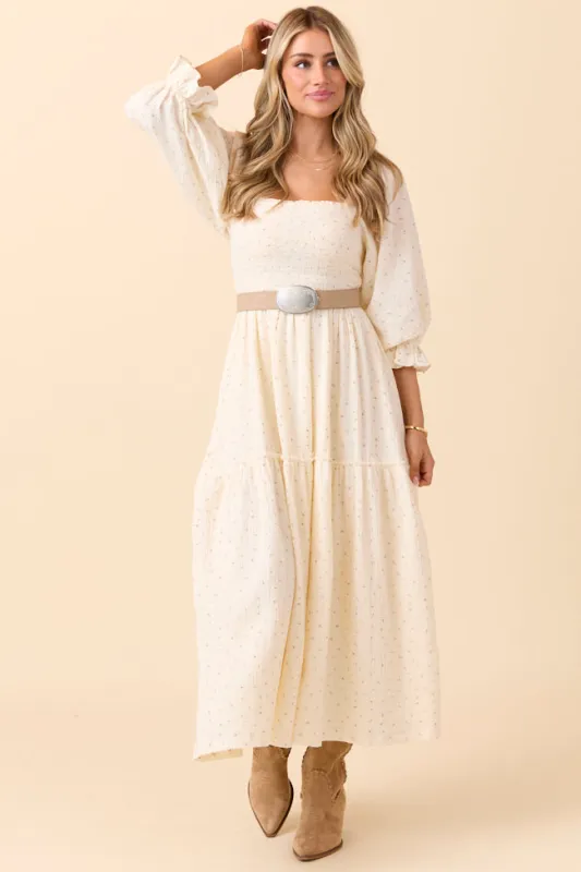 Thalia Ivory Floral Smocked Top Maxi Dress sold by Pink Lily