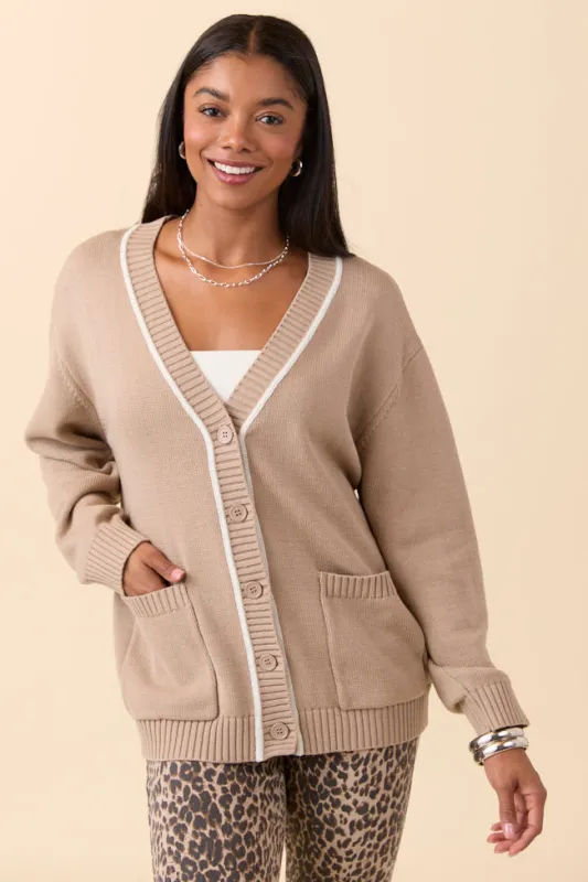 Annalise Taupe Cardigan sold by Pink Lily