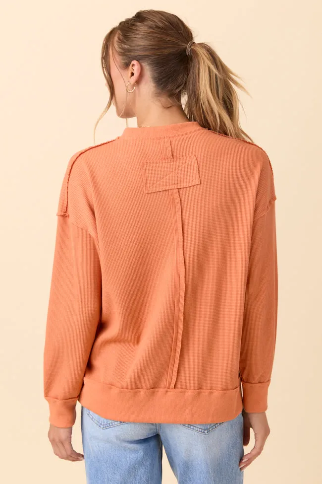 Cruz Oversized V-Neck Waffle Knit Orange Pullover FINAL SALE sold by Pink Lily product image thumbnail 5