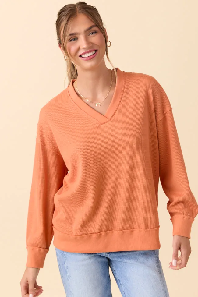 Cruz Oversized V-Neck Waffle Knit Orange Pullover FINAL SALE sold by Pink Lily product image thumbnail 3