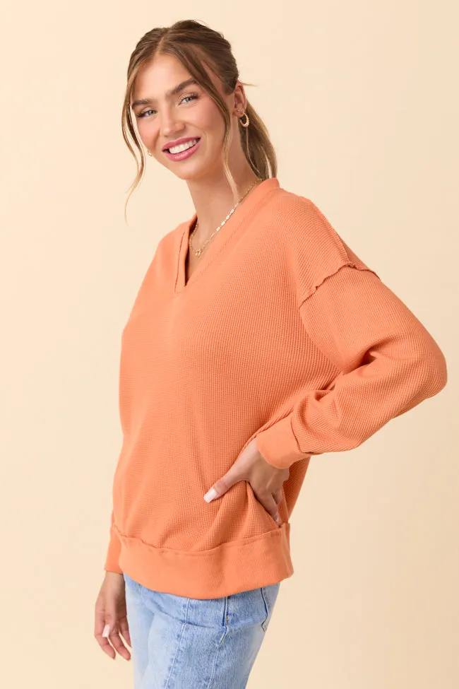 Cruz Oversized V-Neck Waffle Knit Orange Pullover FINAL SALE sold by Pink Lily product image thumbnail 4