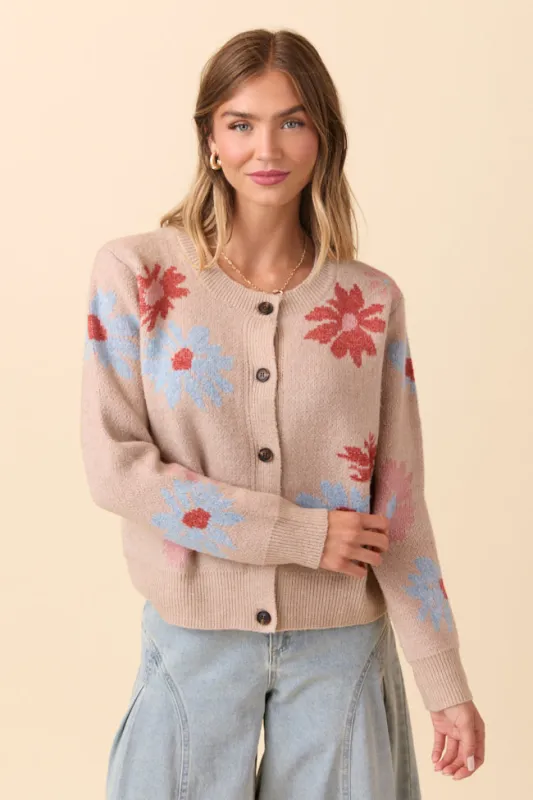 Angel Taupe Floral Print Cardigan SALE sold by Pink Lily