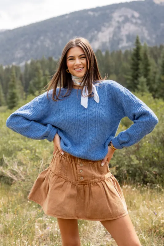 Sherri Blue Cable Knit Sweater SALE sold by Pink Lily