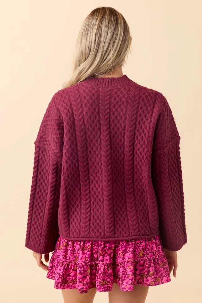Pippa Maroon Cable Knit Cardigan sold by Pink Lily product image thumbnail 4
