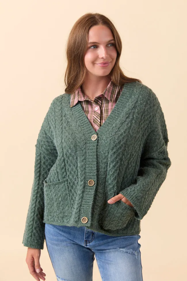 Pippa Forest Green Cable Knit Cardigan sold by Pink Lily