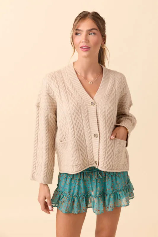 Pippa Taupe Cable Knit Cardigan FINAL SALE made by Pink Lily