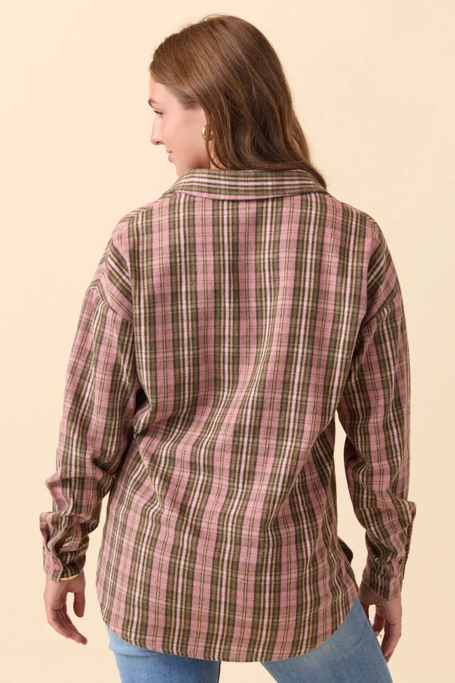 Rory Pink And Green Plaid Flannel Button Down Top SALE sold by Pink Lily product image thumbnail 3
