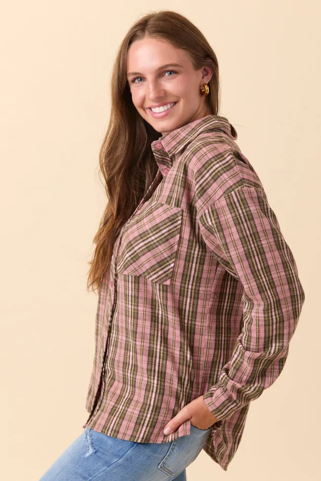 Rory Pink And Green Plaid Flannel Button Down Top SALE sold by Pink Lily product image thumbnail 2