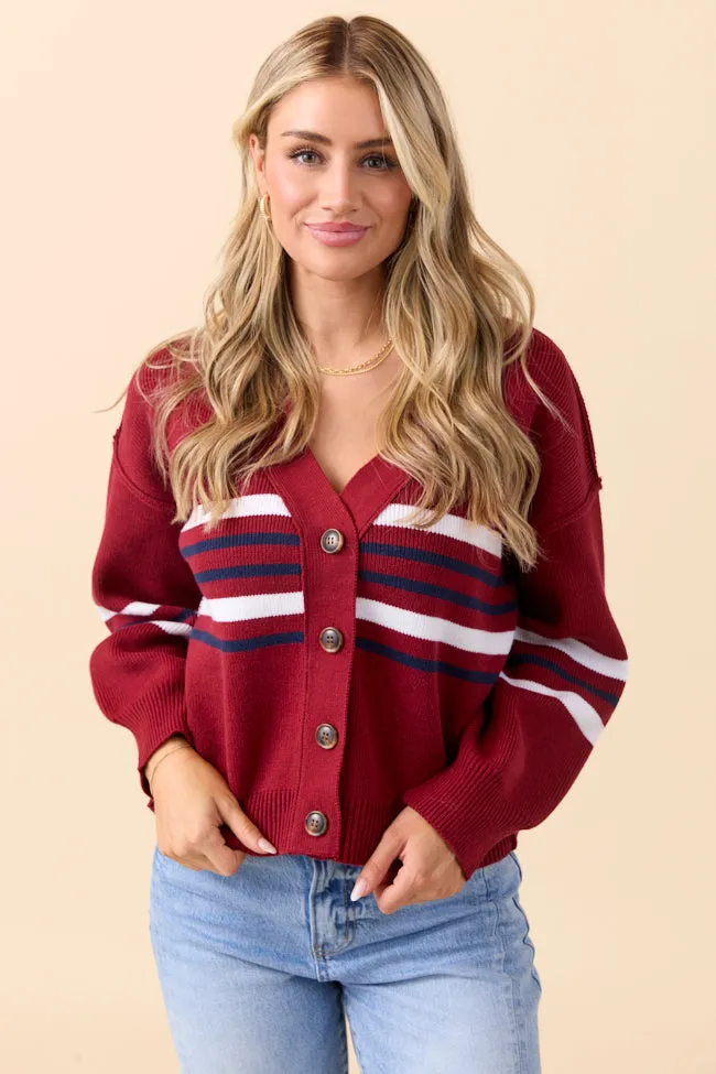 Zia Red Multi Stripe Varsity Cardigan FINAL SALE sold by Pink Lily