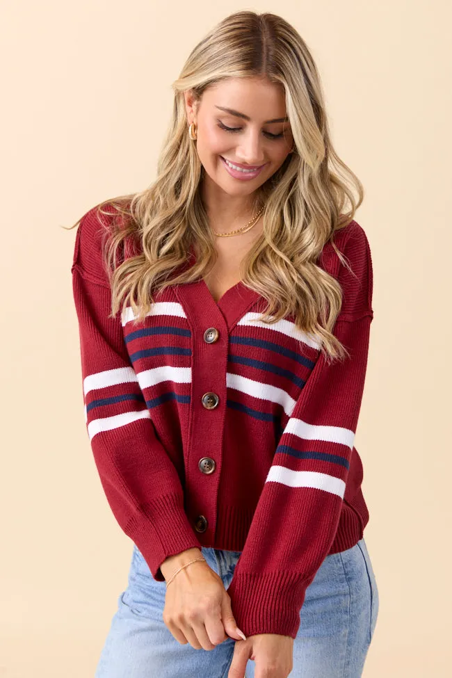 Zia Red Multi Stripe Varsity Cardigan FINAL SALE sold by Pink Lily product image thumbnail 3