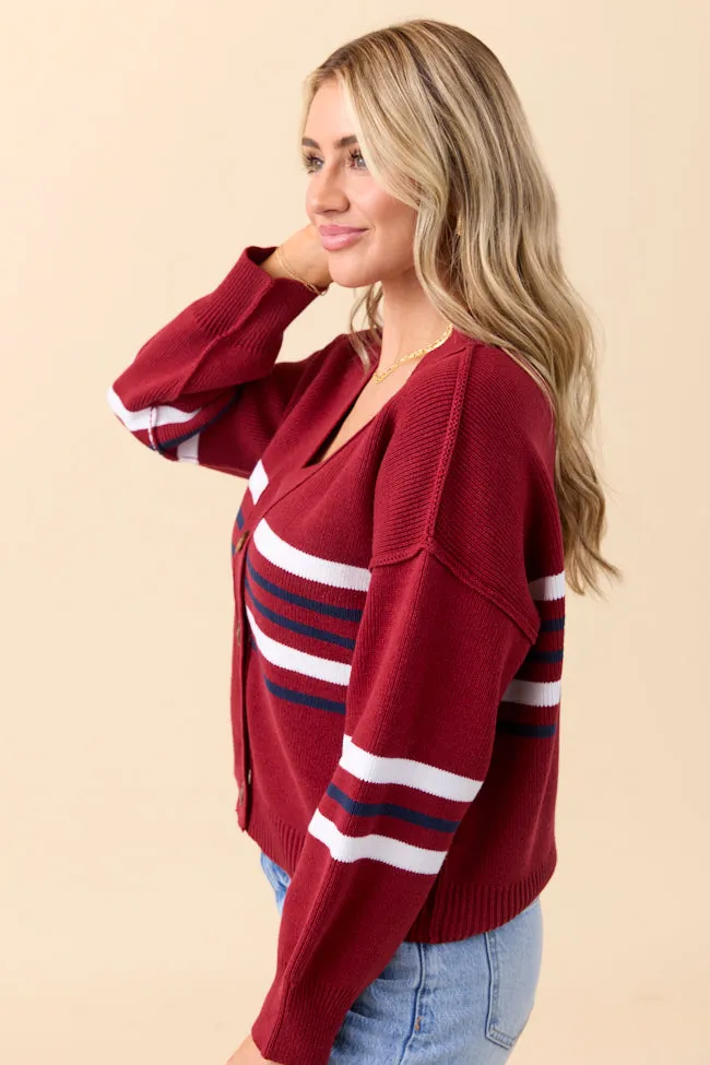 Zia Red Multi Stripe Varsity Cardigan FINAL SALE sold by Pink Lily product image thumbnail 4
