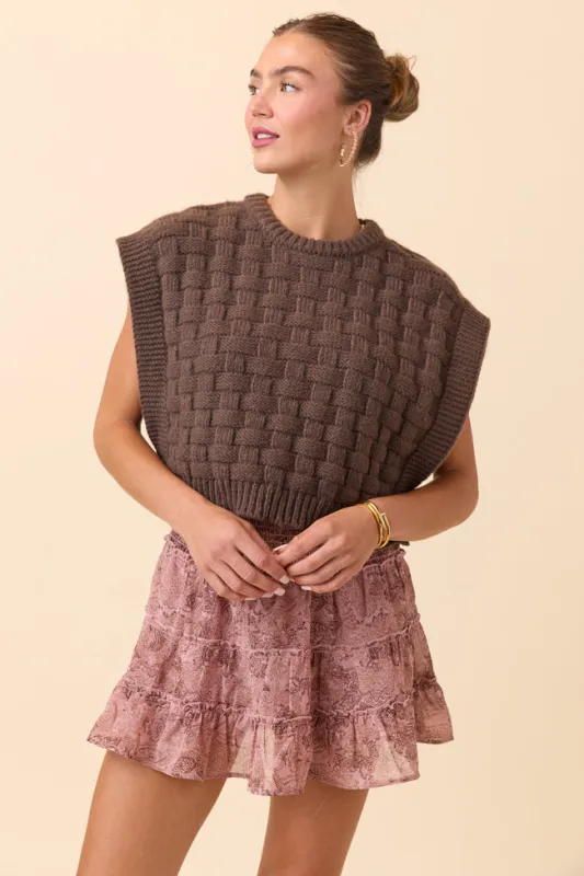 Nevah Brown Cable Knit Vest sold by Pink Lily