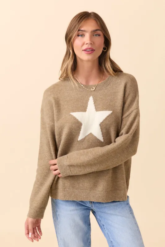 Callie White Star Beige Sweater sold by Pink Lily
