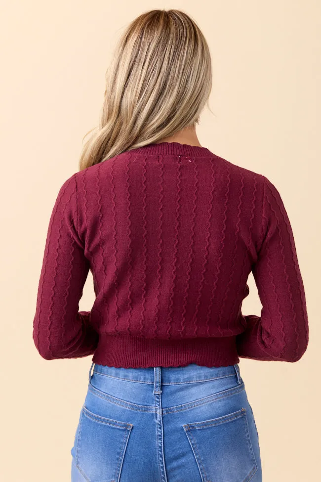 Aniston Burgundy Scallop Detail Cardigan FINAL SALE sold by Pink Lily product image thumbnail 4