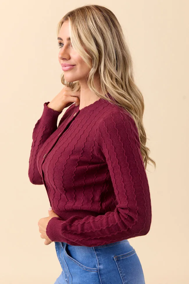 Aniston Burgundy Scallop Detail Cardigan FINAL SALE sold by Pink Lily product image thumbnail 3
