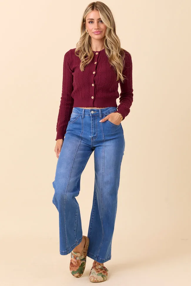 Aniston Burgundy Scallop Detail Cardigan FINAL SALE sold by Pink Lily product image thumbnail 2