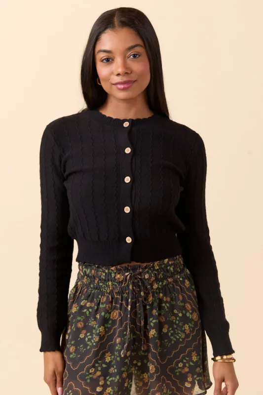 Aniston Black Scallop Detail Cardigan sold by Pink Lily