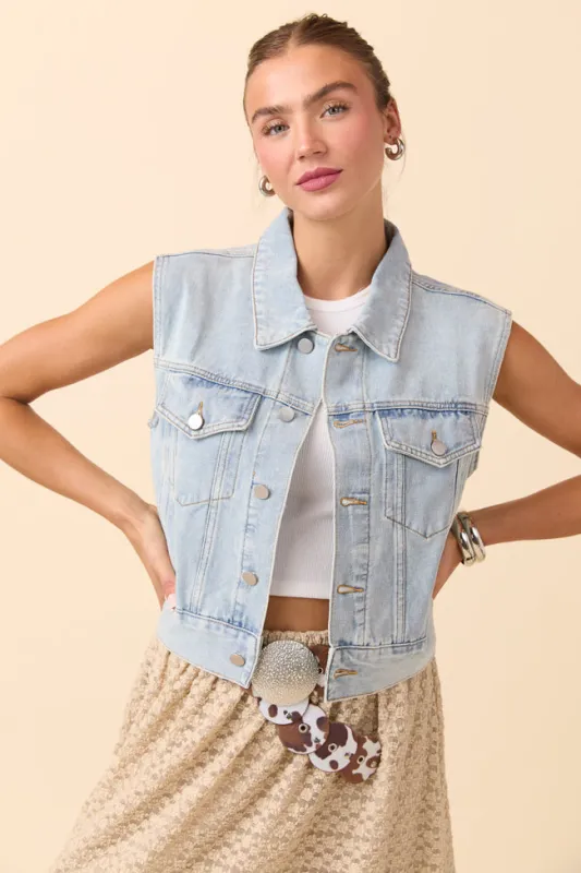 Hollie Cropped Denim Vest SALE sold by Pink Lily