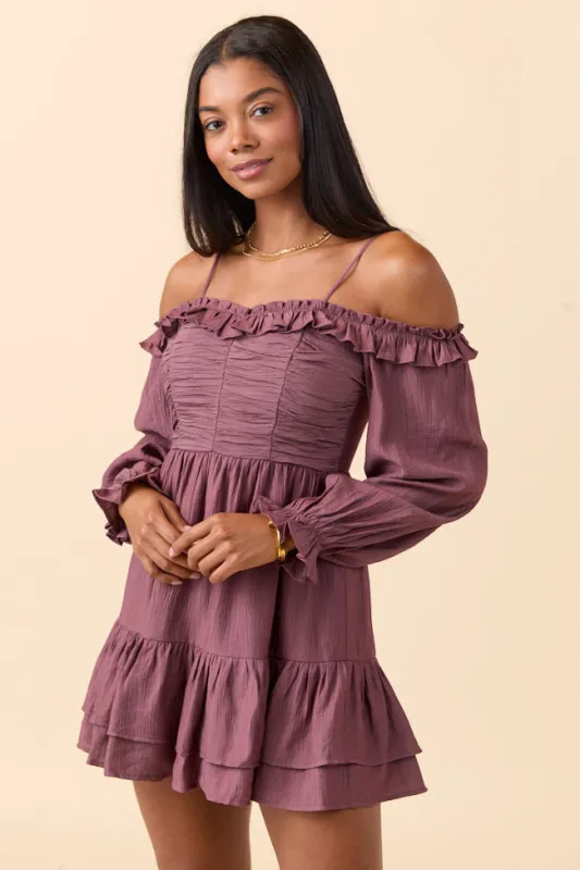 Kenzi Brown Off The Shoulder Mini Dress sold by Pink Lily