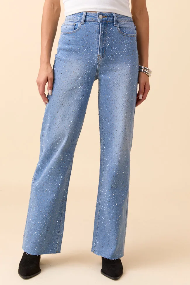 Kelsea Rhinestone Wide Leg Jeans sold by Pink Lily