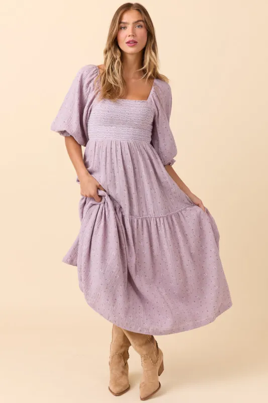 Thalia Lavender Floral Smocked Top Maxi Dress sold by Pink Lily