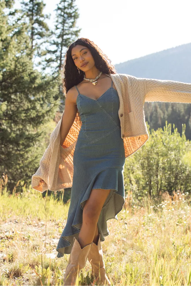 Gina Denim Asymmetrical Maxi Dress FINAL SALE sold by Pink Lily