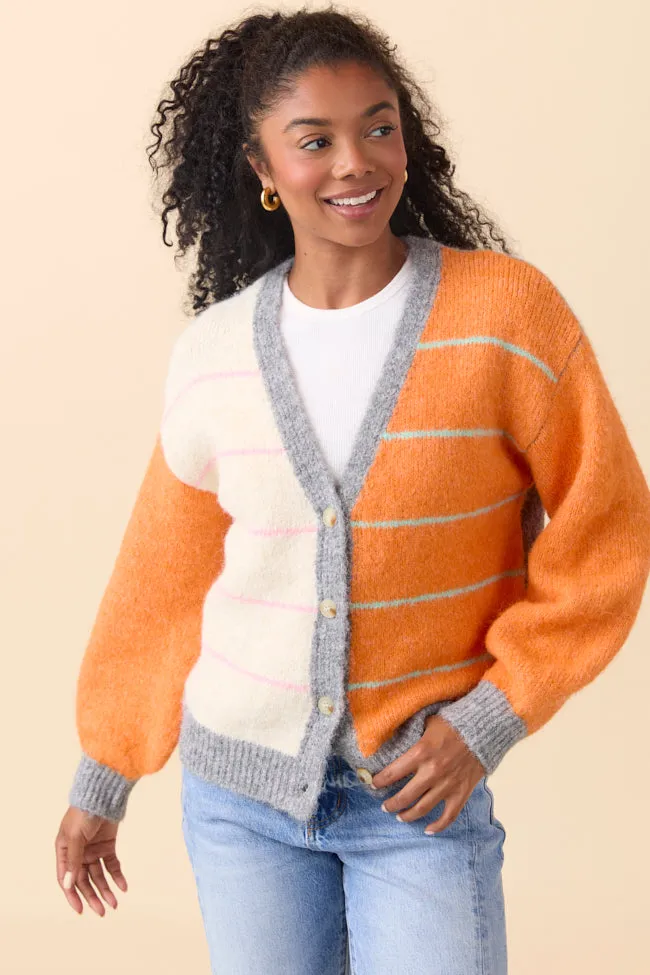 Ashley Orange and Grey Striped Cardigan SALE sold by Pink Lily