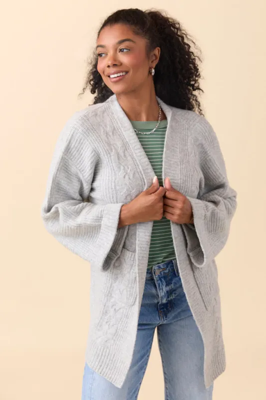 Aleah Grey Cable Sweater Coat sold by Pink Lily