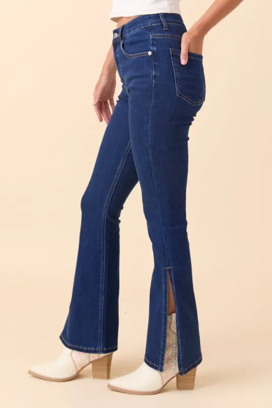 My Favorite Dark Blue Slit Hem Jeans sold by Pink Lily