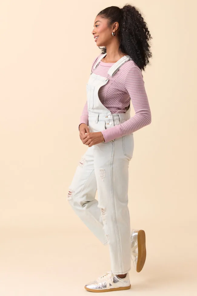 Brynn Light Wash Distressed Denim Overalls sold by Pink Lily product image thumbnail 4