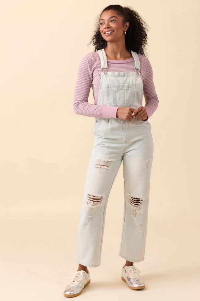 Brynn Light Wash Distressed Denim Overalls sold by Pink Lily product image thumbnail 3