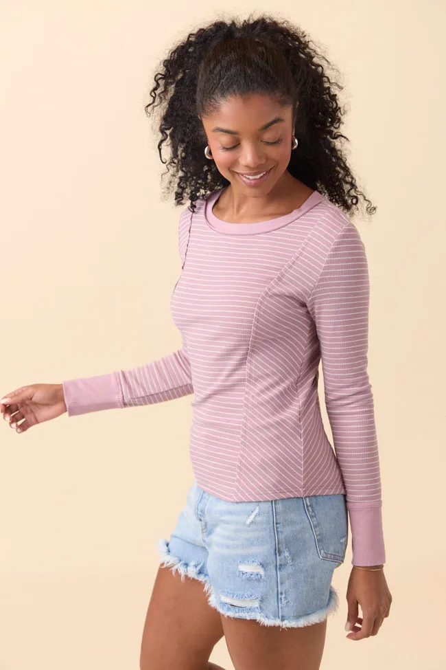 Phoebe Mauve and White Striped Long Sleeve Knit Top sold by Pink Lily product image thumbnail 3