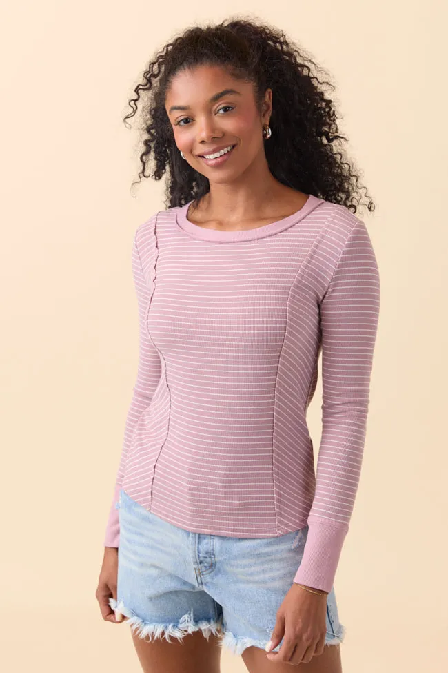 Phoebe Mauve and White Striped Long Sleeve Knit Top sold by Pink Lily