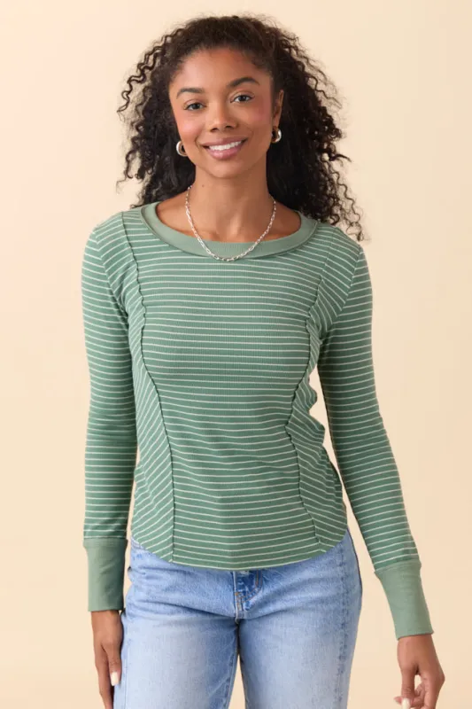Phoebe Green and White Striped Long Sleeve Knit Top SALE sold by Pink Lily