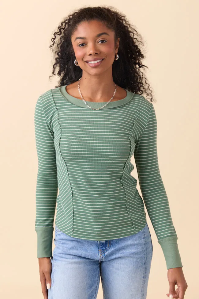 Phoebe Green and White Striped Long Sleeve Knit Top FINAL SALE sold by Pink Lily