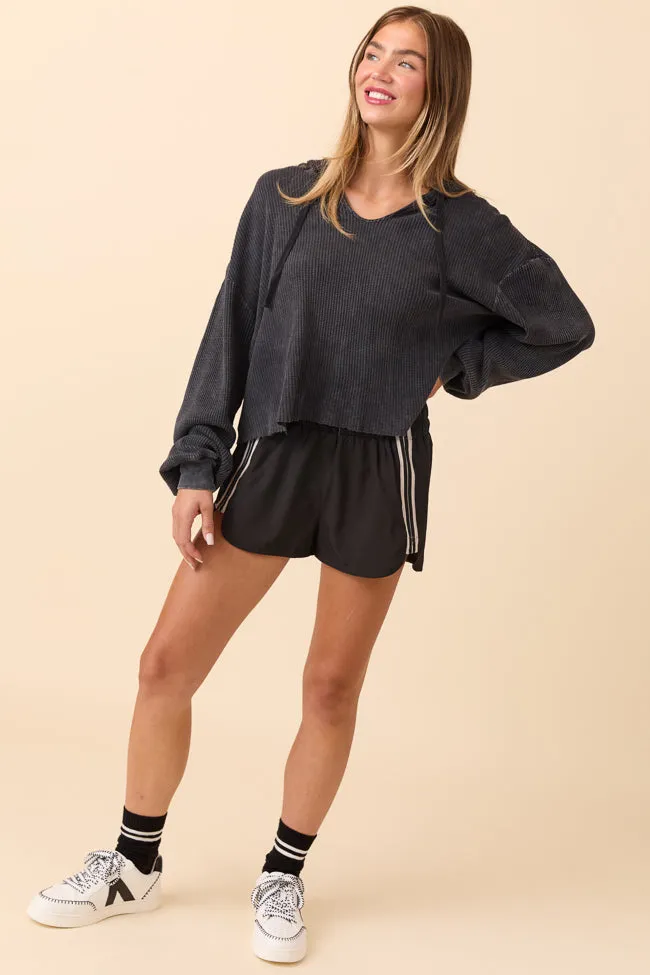 Marnie Black Long Sleeve Mineral Wash Thermal Hoodie sold by Pink Lily product image thumbnail 2