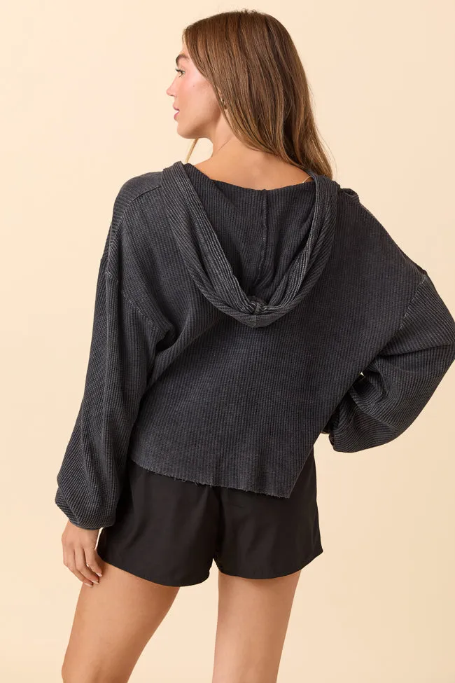 Marnie Black Long Sleeve Mineral Wash Thermal Hoodie sold by Pink Lily product image thumbnail 4
