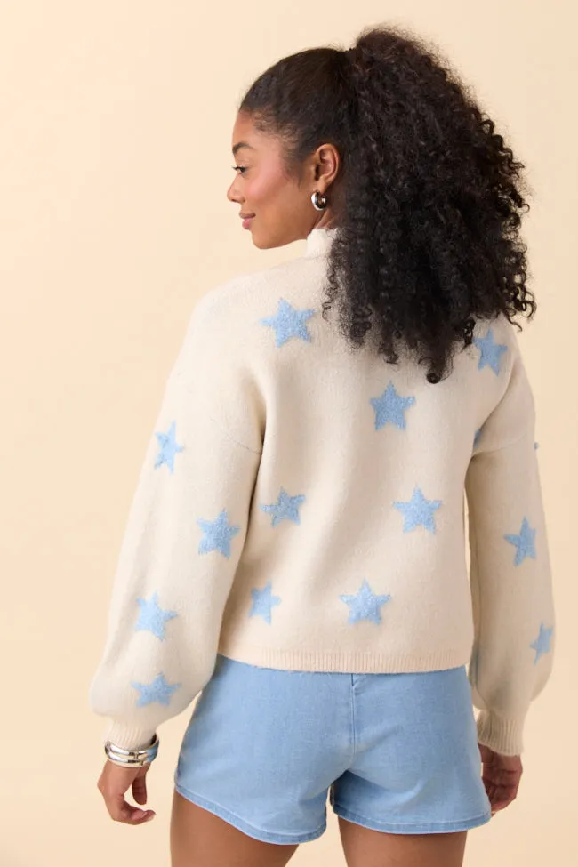 Tilda Cream and Blue Star Print Mock Neck Sweater FINAL SALE sold by Pink Lily product image thumbnail 4