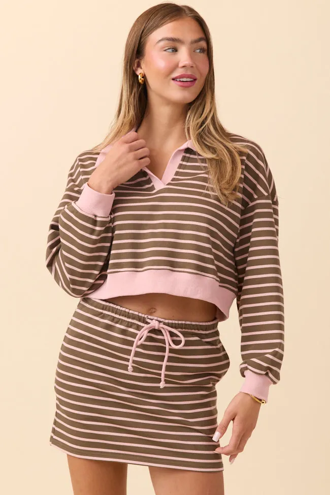 Alice Pink Striped Collared Crop Sweatshirt FINAL SALE sold by Pink Lily product image thumbnail 3