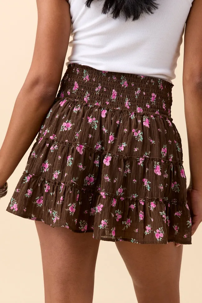 Through the Garden Brown and Pink Flower Print Skort sold by Pink Lily product image thumbnail 4