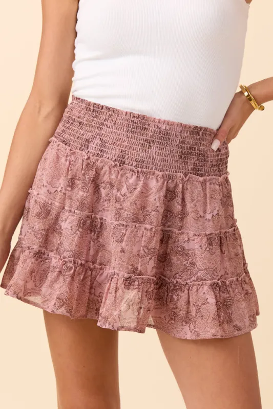 Through the Garden Dusty Pink Print Skort sold by Pink Lily