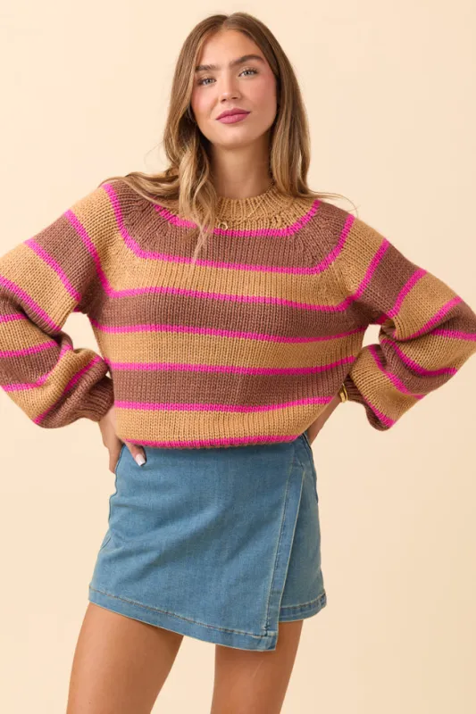 Terri Brown and Pink Stripe Sweater SALE sold by Pink Lily