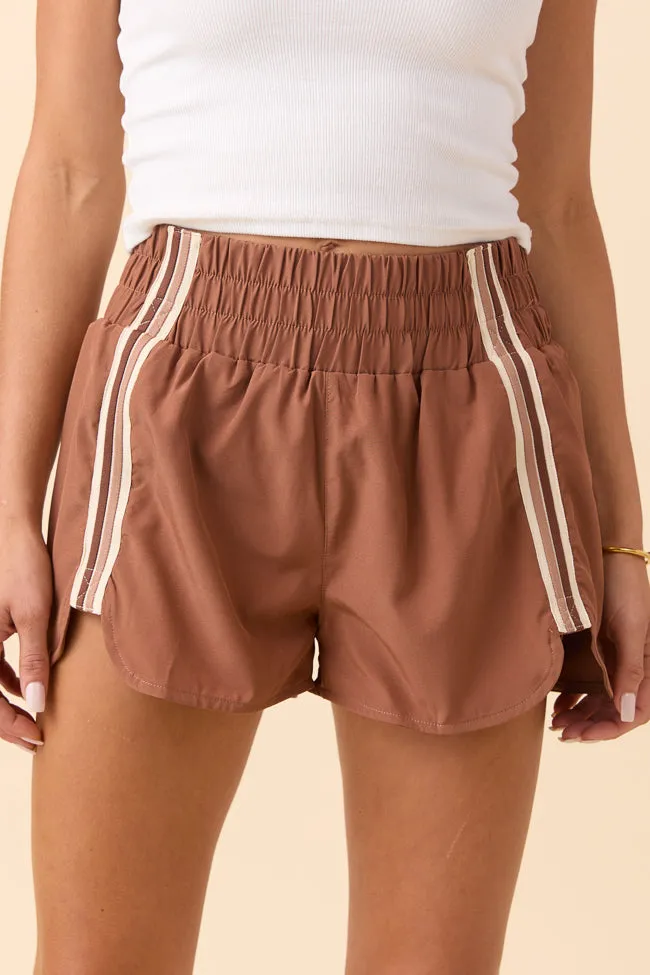 Tempest Mocha Striped Trim Detail Active Shorts FINAL SALE sold by Pink Lily