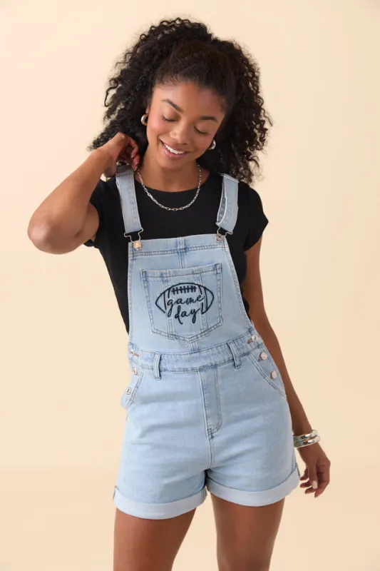 Lucy Gameday Denim Overalls sold by Pink Lily