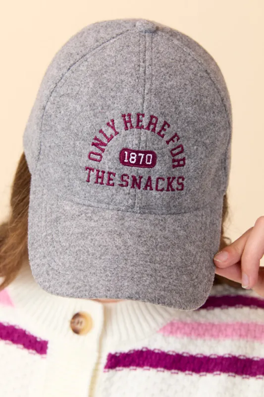 Only Here For The Snacks Grey Baseball Cap FINAL SALE sold by Pink Lily