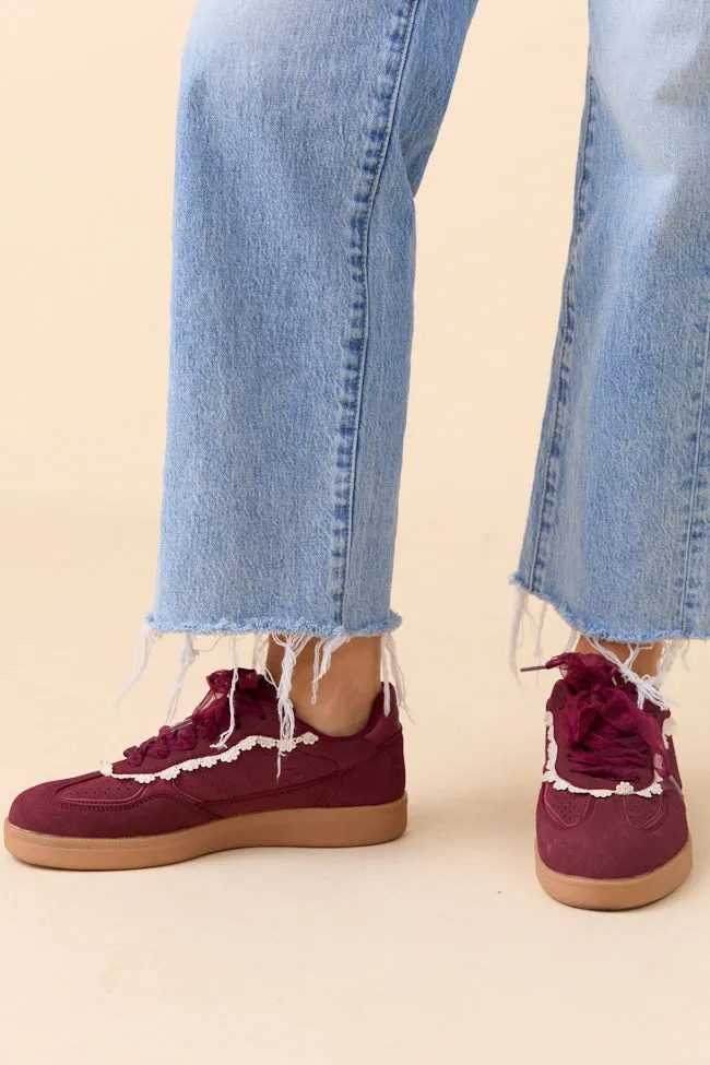 Tiffany Wine Lace Trim Sneakers SALE sold by Pink Lily product image thumbnail 3