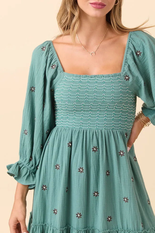 Dress To Impress Sage Floral Stitched Smocked Top Dress sold by Pink Lily product image thumbnail 5
