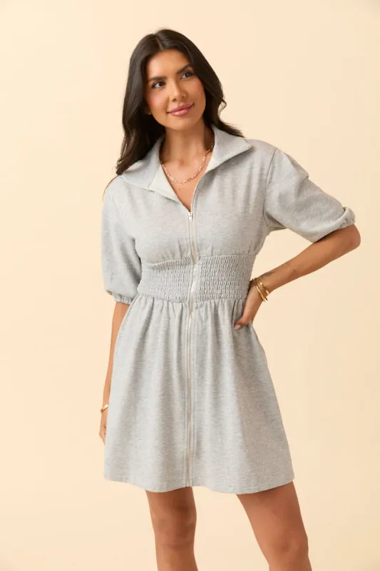 JoJo Grey Puff Sleeve Mini Dress SALE sold by Pink Lily